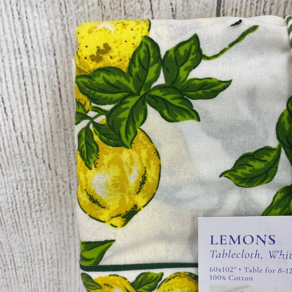 April Cornell Tablecloth 60x102 Lemon White Yellow Cotton Citrus Fruit Print